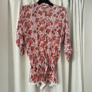 Poupette St Barth Floral Red and White Women's Romper Size M